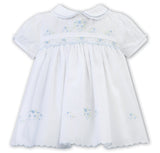 Sarah Louise Hand Smocked White And Blue Dress - 012890