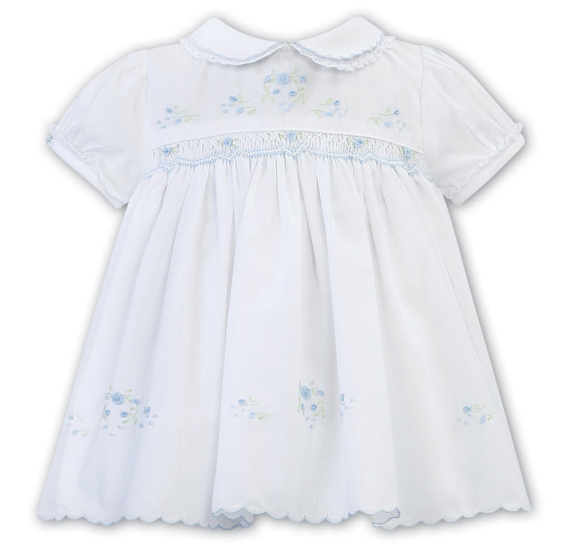 Sarah Louise Hand Smocked White Blue & White Dress - 012890