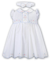 Sarah Louise White, Blue & Pink Hand Smocked Dress & Matching Headband - 012897