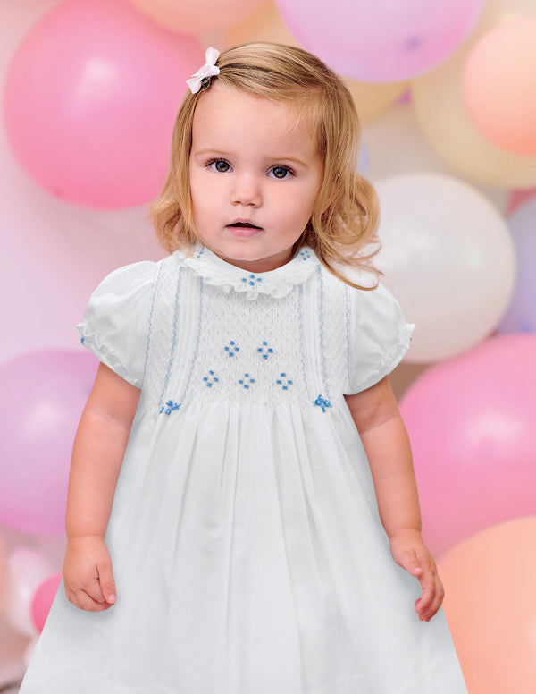 Sarah Louise Ivory & Peach Hand Smocked Dress - 012906