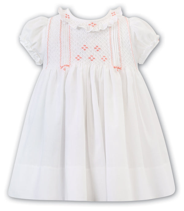 Sarah Louise Ivory & Peach Hand Smocked Dress - 012906