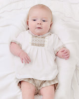 Sarah Louise Ivory & Beige Boys Hand Smocked Outfit - 012939