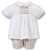 Sarah Louise Ivory & Beige Boys Hand Smocked Outfit - 012939