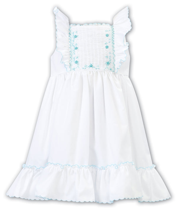 Sarah Louise White & Mint Hand Smocked Dress - 012945