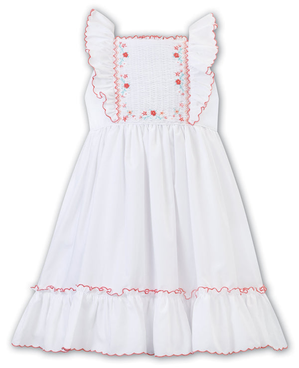 Sarah Louise White & Peach Hand Smocked Dress - 012945