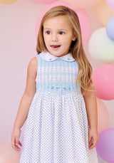 Sarah Louise Hand Smocked Sleeveless Spot Dress - 012949