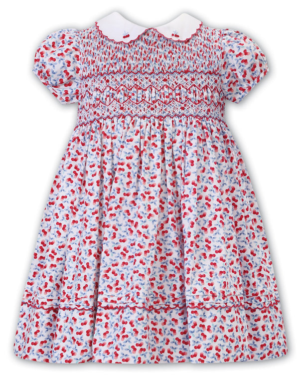 Sarah Louise Cherry Print Hand Smocked Dress - 012960