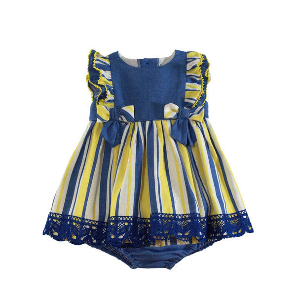 Miranda Blue Yellow Striped Dress Set For Baby Girls 0150