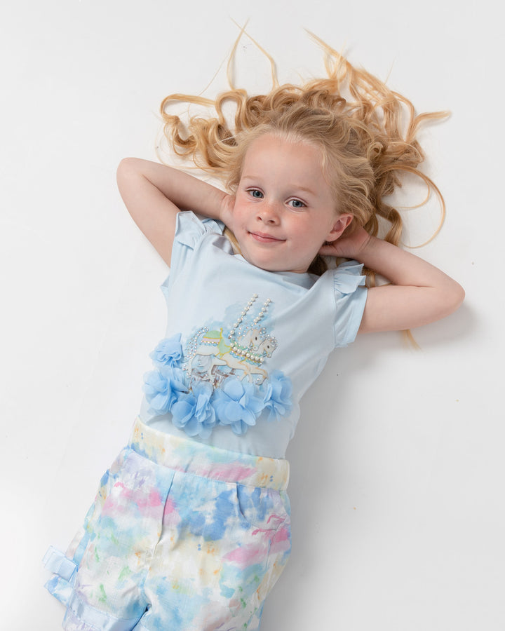 Caramelo Kids Diamante Carousel Shorts Set - 019088 - Sky Blue