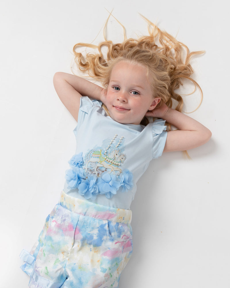 Caramelo Kids Diamante Carousel Shorts Set - 019088 - Sky Blue