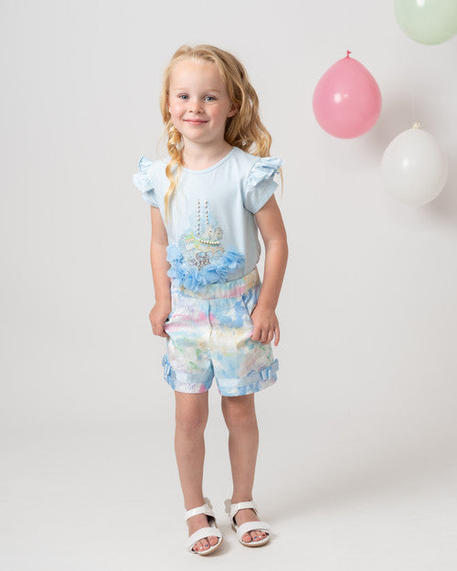 Caramelo Kids Diamante Carousel Shorts Set - 019088 - Sky Blue