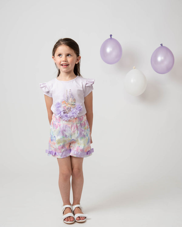 Caramelo Kids Diamante Carousel Shorts Set - 019088 - Lilac