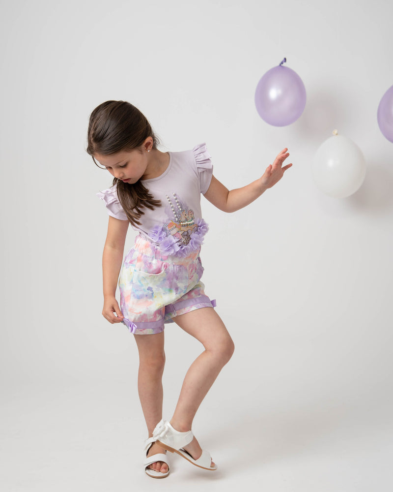 Caramelo Kids Diamante Carousel Shorts Set - 019088 - Lilac