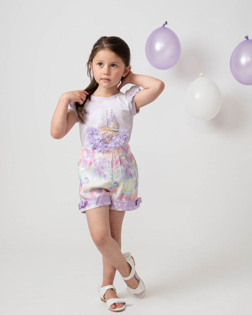 Caramelo Kids Diamante Carousel Shorts Set - 019088 - Lilac