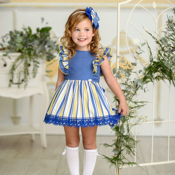 Blue and yellow striped dress online