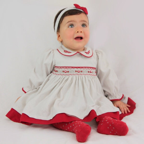 Pretty Originals Grey & Red Dress, bloomers & headband  - BD02075