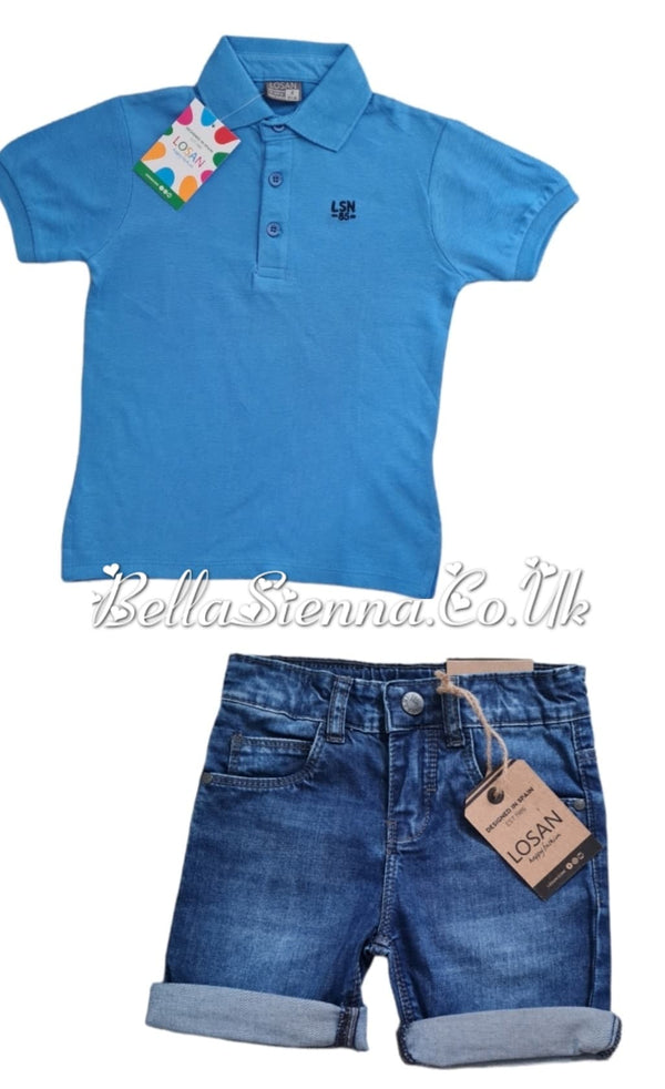Losan Blue Denim Trendy Boys Short Set