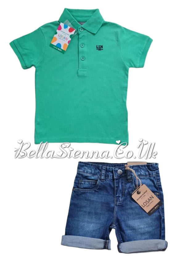 Losan Green Denim Trendy Boys Short Set
