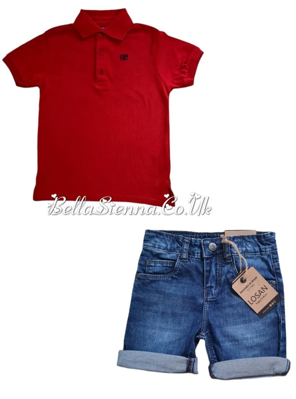 Losan Red Denim Trendy Boys Short Set
