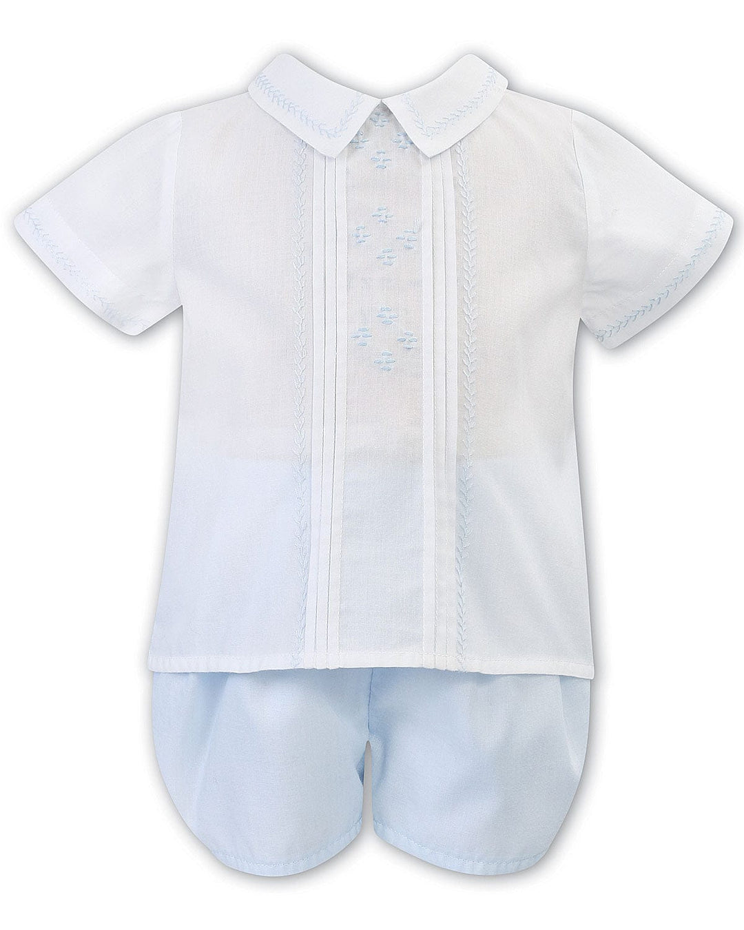 Sarah Louise Baby Boys White Top Blue Shorts 2 Piece Set Heritage Collection C400I
