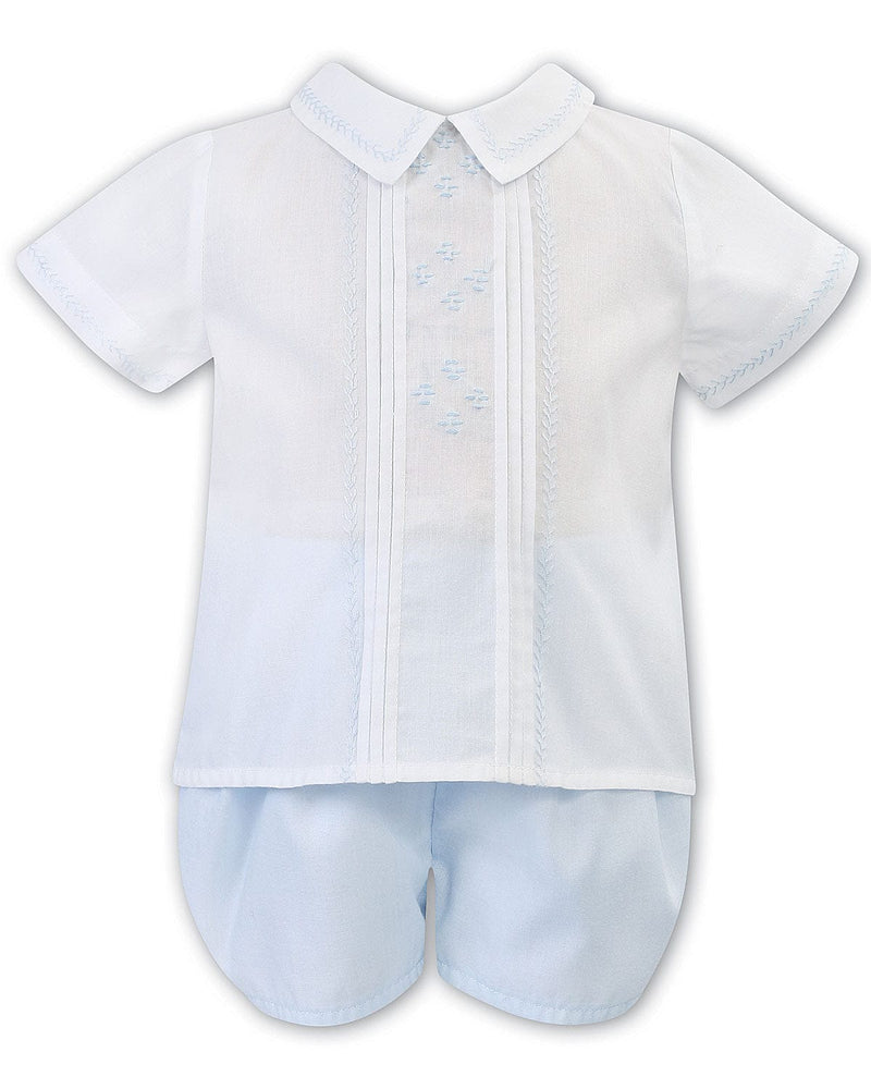 Sarah Louise Baby Boys White Top Blue Shorts 2 Piece Set Heritage Collection C400I