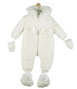 Mintini Baby Girls Faux Fur Trim & Bow Snowsuit MB4460