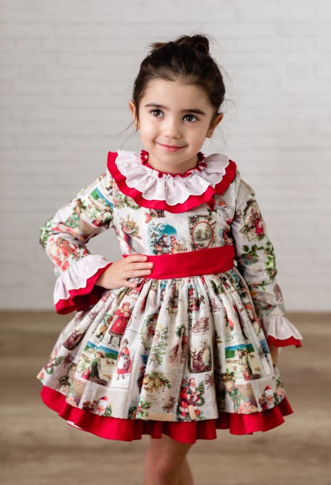 Ricittos Christmas Print Puffball Dress With Matching Hair Clip