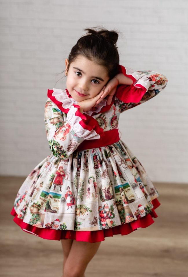 Ricittos Christmas Print Puffball Dress With Matching Hair Clip