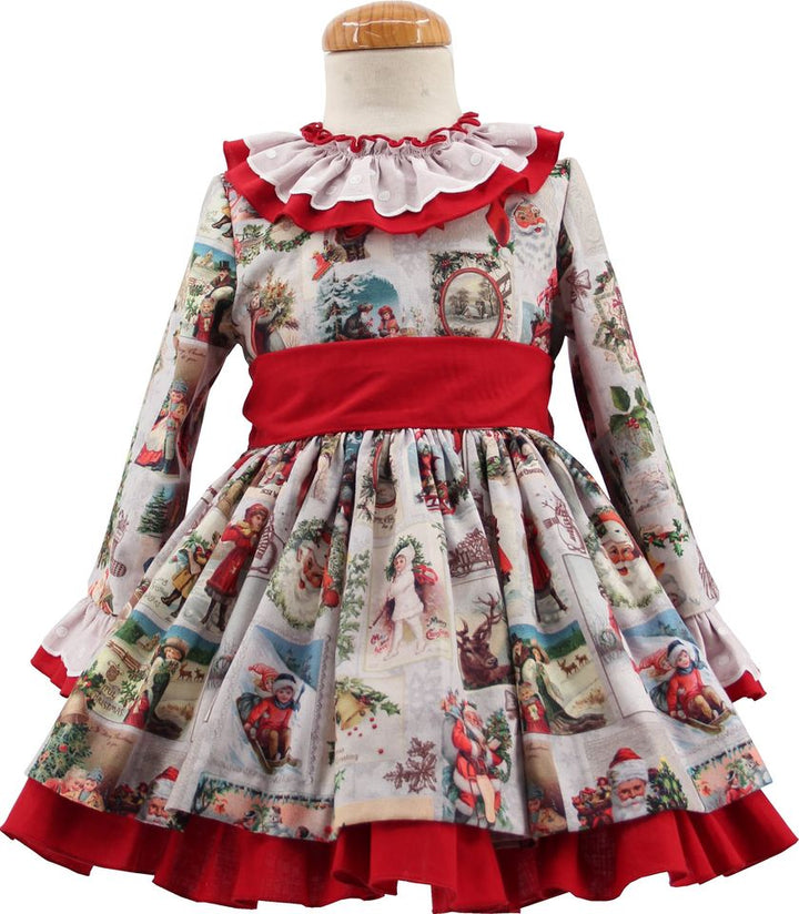 Ricittos Christmas Print Puffball Dress With Matching Hair Clip
