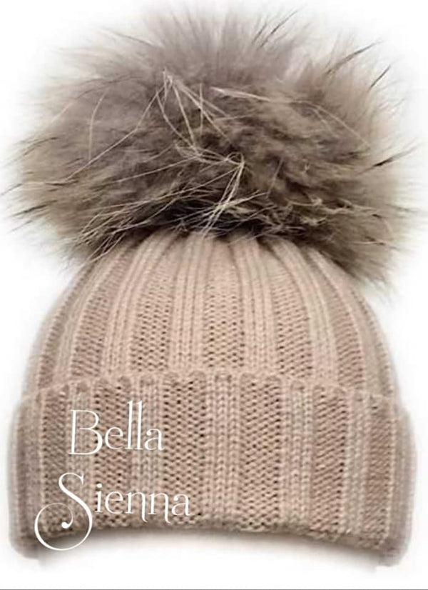 Rahigo Beige/Camel Unisex Pom Pom Hat