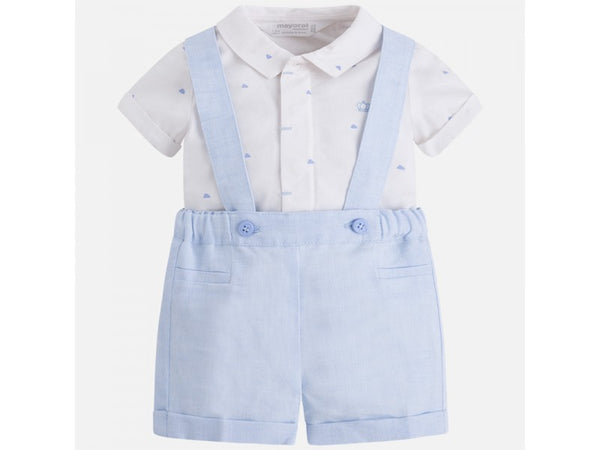 Mayoral Baby Boys Crown White & Baby Blue Dungaree Set - 1222