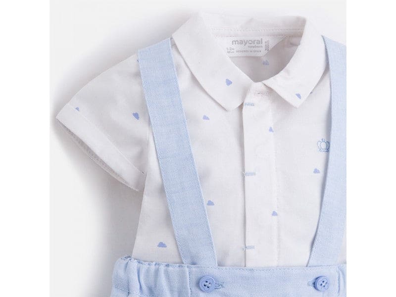 Mayoral Baby Boys Crown White & Baby Blue Dungaree Set - 1222