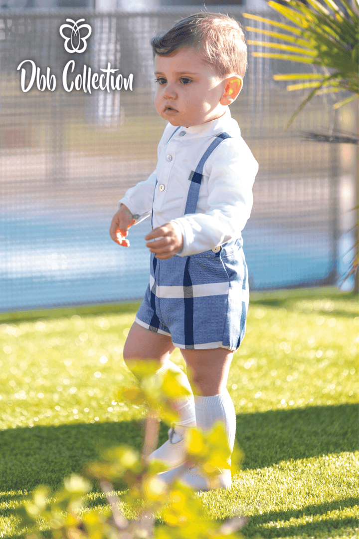 Dbb Collection Boys Navy, Blue & White Check Two Piece Set - 12305