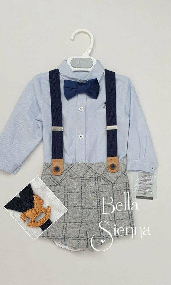Yoedu Boys Four Piece Grey Set With Dickie Bow Tie & Braces