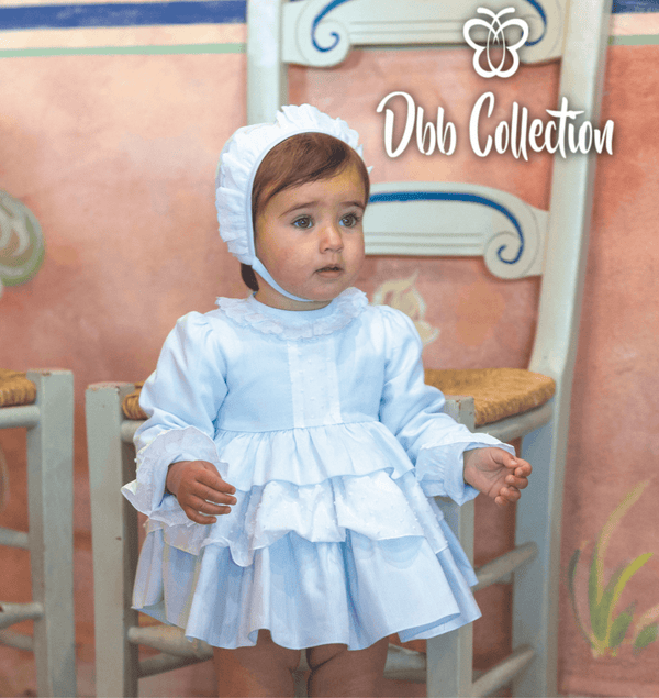 Dbb Collection Baby Blue & White Dress, Pants & Bonnet Set - 12701