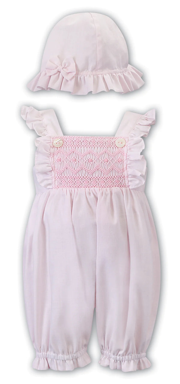 Sarah Louise - Hand Smocked Pink Bubble And Hat 012287