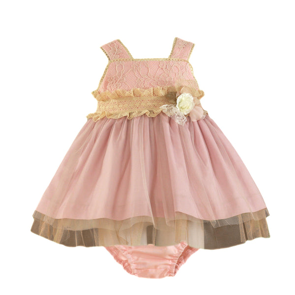 Miranda Coral & Beige Dress & Pants Set With Tulle  - 0127