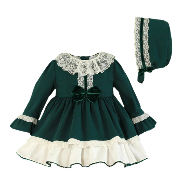 Miranda Bottle Green Dress & Bonnet Set - 127 - VG