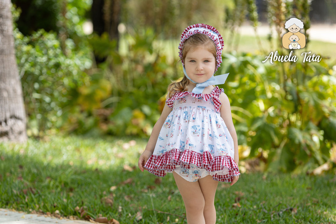 Abuela Tata Seaside Theme Dress, Pants & Bonnet - 1299317