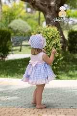 Abuela Tata Blue & Pink Dress, Pants & Bonnet - 1299319