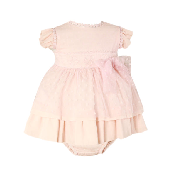 Miranda Pale Peachy Pink Dress & Pants Set With Tulle Bow - 133VB