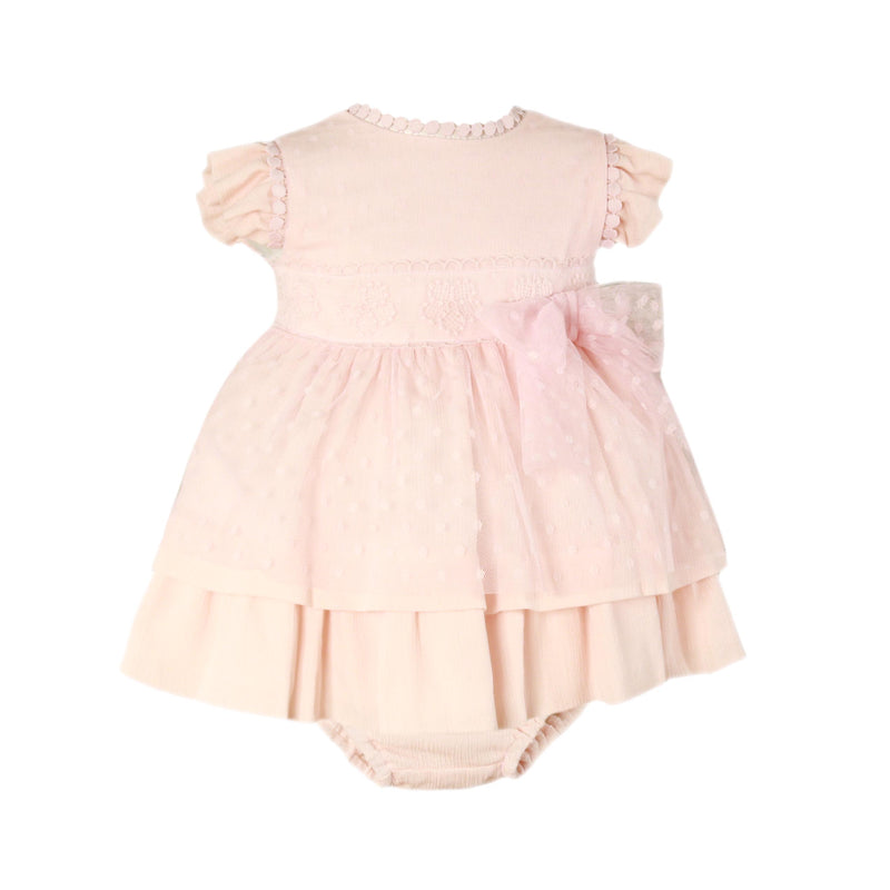 Miranda Pale Peachy Pink Dress & Pants Set With Tulle Bow - 133VB
