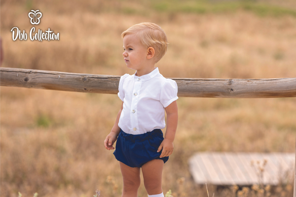 Dbb Collection Boys White & Navy Shirt & Jam Pants Set - 13405