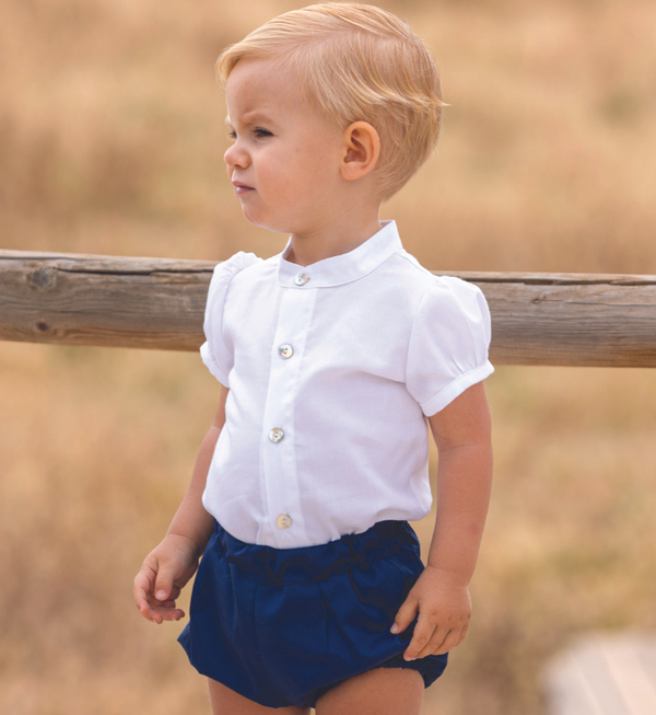 Dbb Collection Boys White & Navy Shirt & Jam Pants Set - 13405