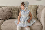 Beautiful Miranda Baby Blue & Ivory Dress, Pants & Bonnet Set - 145 VGB