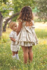 Dbb Collection Beige & Ivory Boys Two Piece Shirt & Shorts Set - 14905