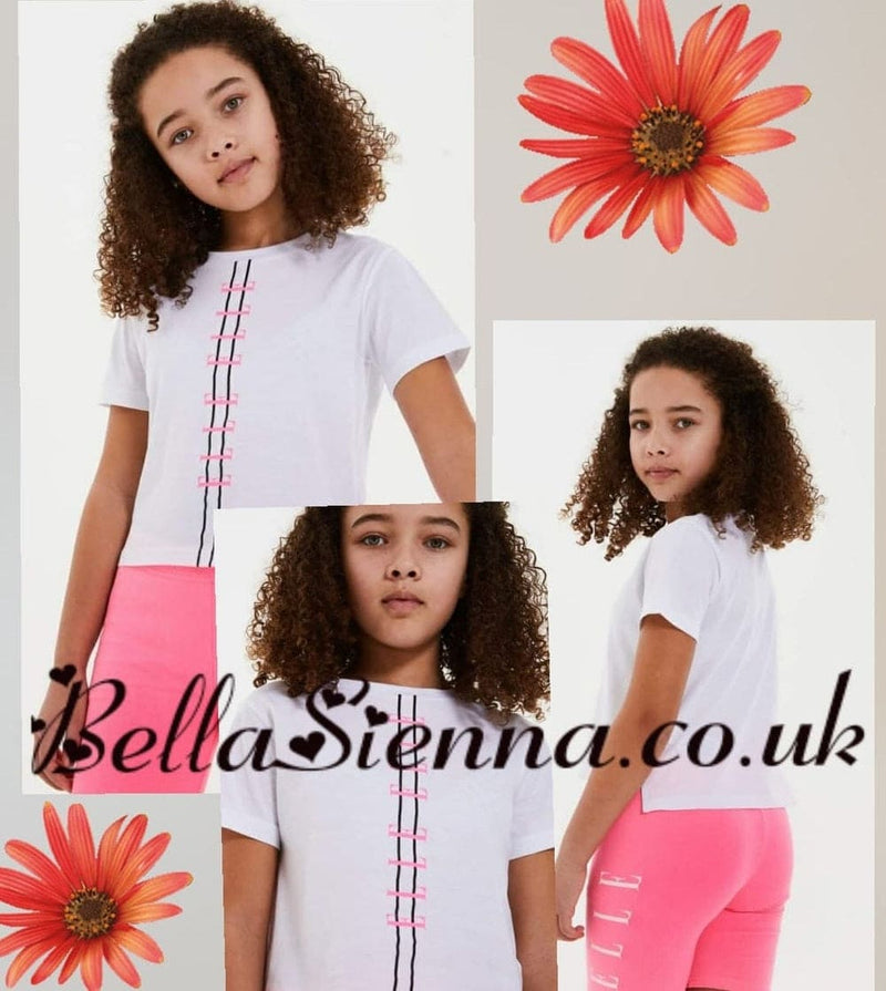 Elle Girls Set - T-shirt & Shorts - White & Pink 0301