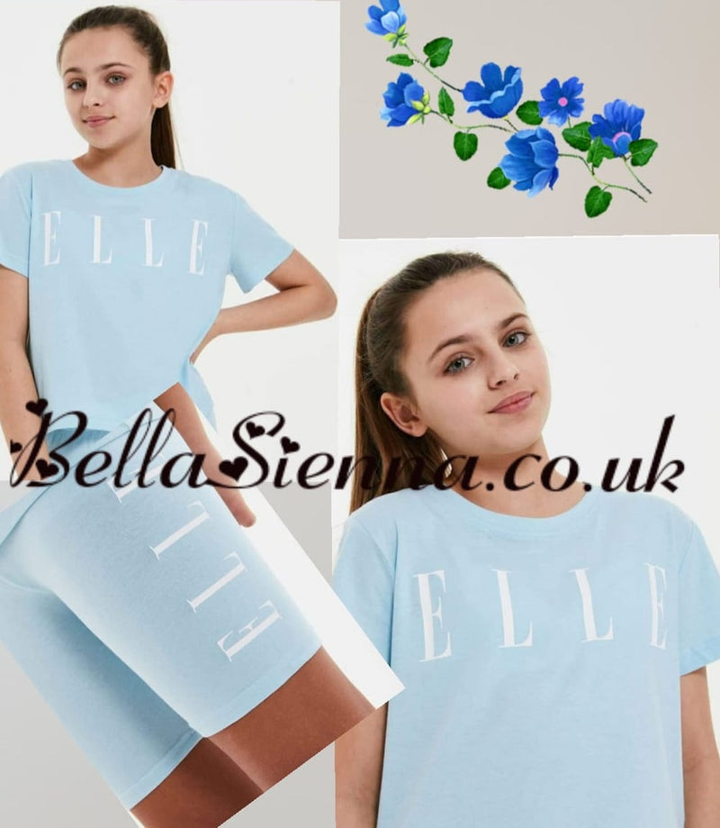 Elle Girls Set - T-shirt & Shorts - Crystal Blue
