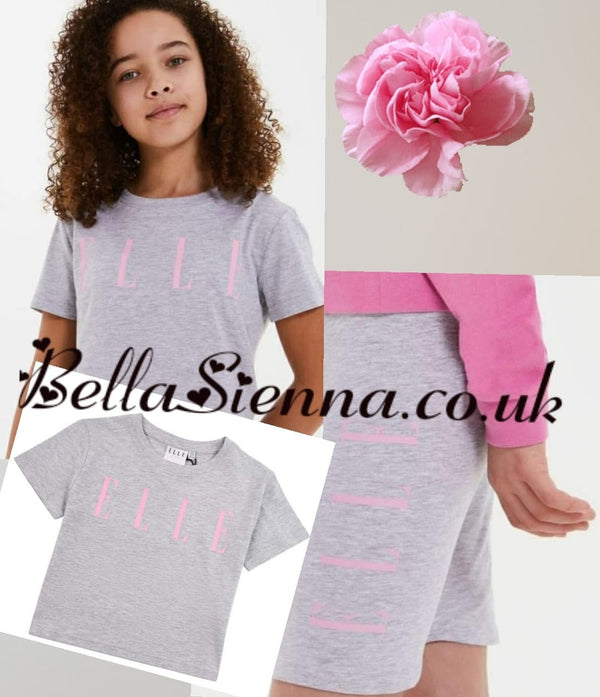 Elle Girls Set - T-shirt & Shorts - Grey & Pink 0330