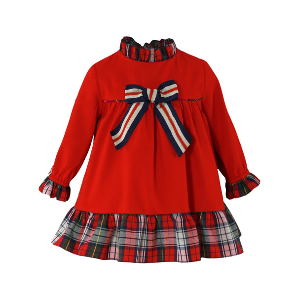 Miranda Red & Tartan Dress With Bow - Winter- 0152/V